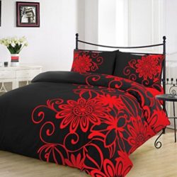 Funda de edredón con diseño de flores color negro y rojo