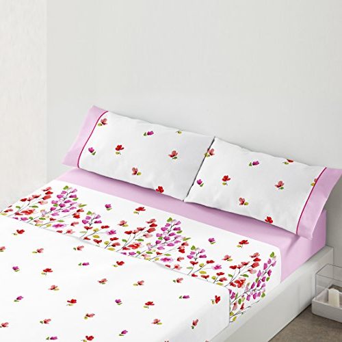 Juego de sábanas con flores, color rosa