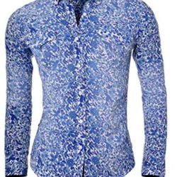 Camisa D&R azul Slim Fit con patrón de flores