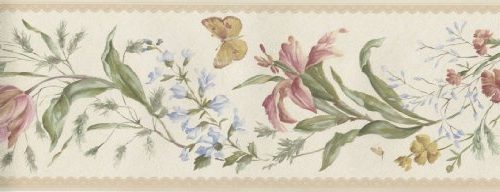 Cenefa mariposas y flores de color beige
