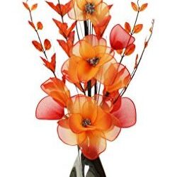 Florero cromo 80 cm, flores artificiales naranja