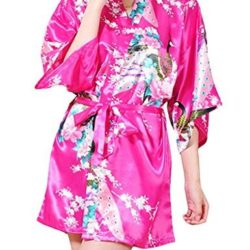 Pijama kimono con flores y pavo real