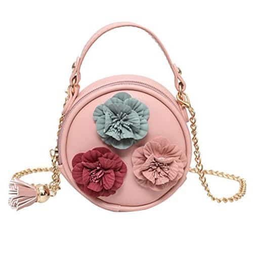 Mini bolso redondo con flores bordadas