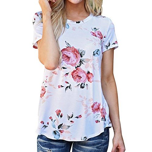 Camiseta de manga corta casual y con rosas impresas