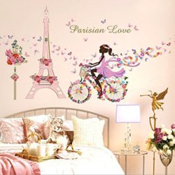 Vinilo Torre Eiffel y Hada en bicicleta de flores